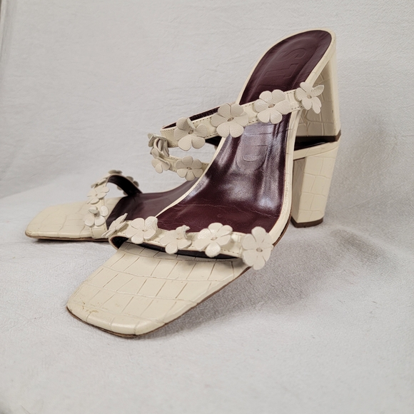 ​STAUD Skylar Cream Croc-Embossed Leather Floral Block Heel Mules - Portugal - Picture 5 of 13